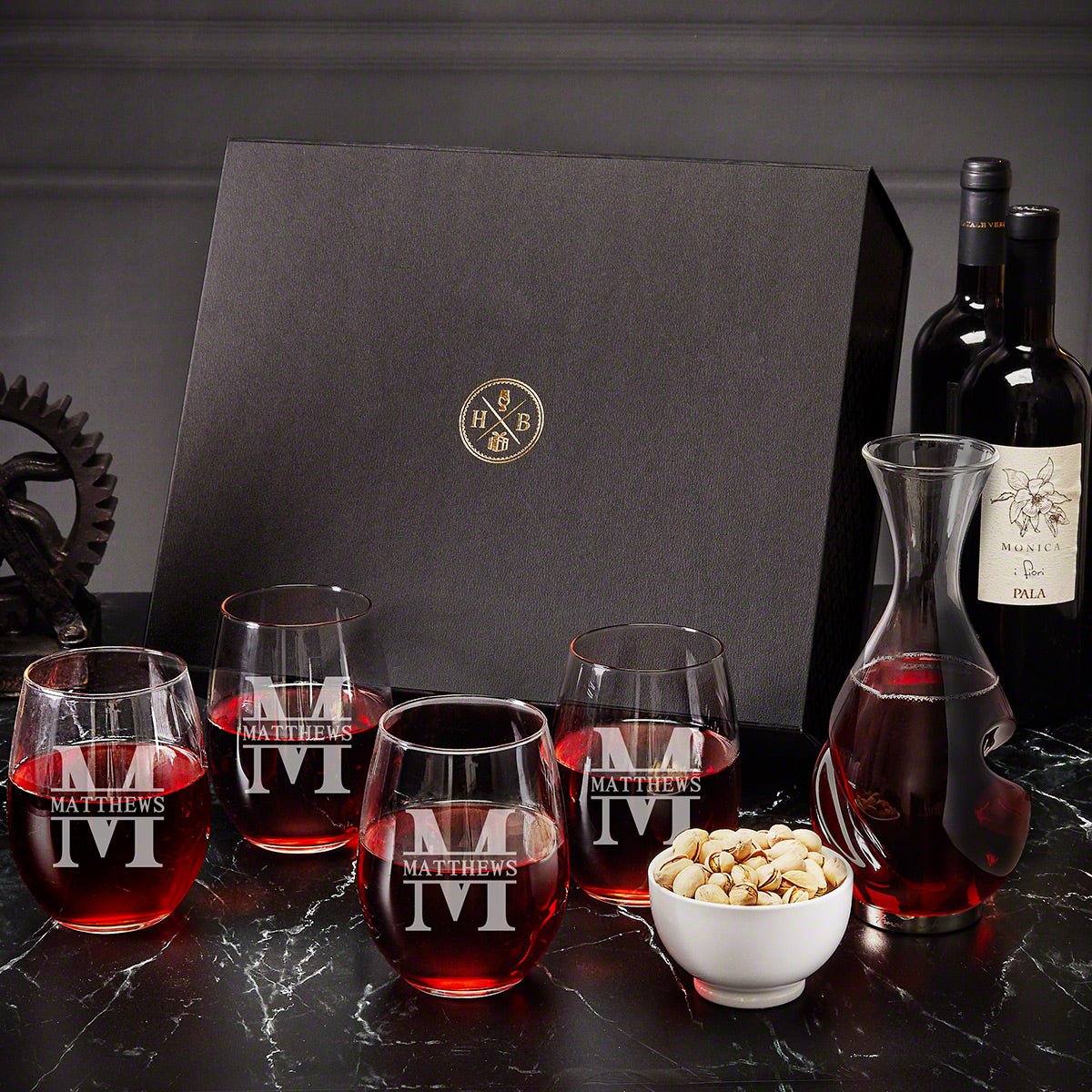 Wine Aerating Decanter & Stemless Wine Glasses Luxury Box Set