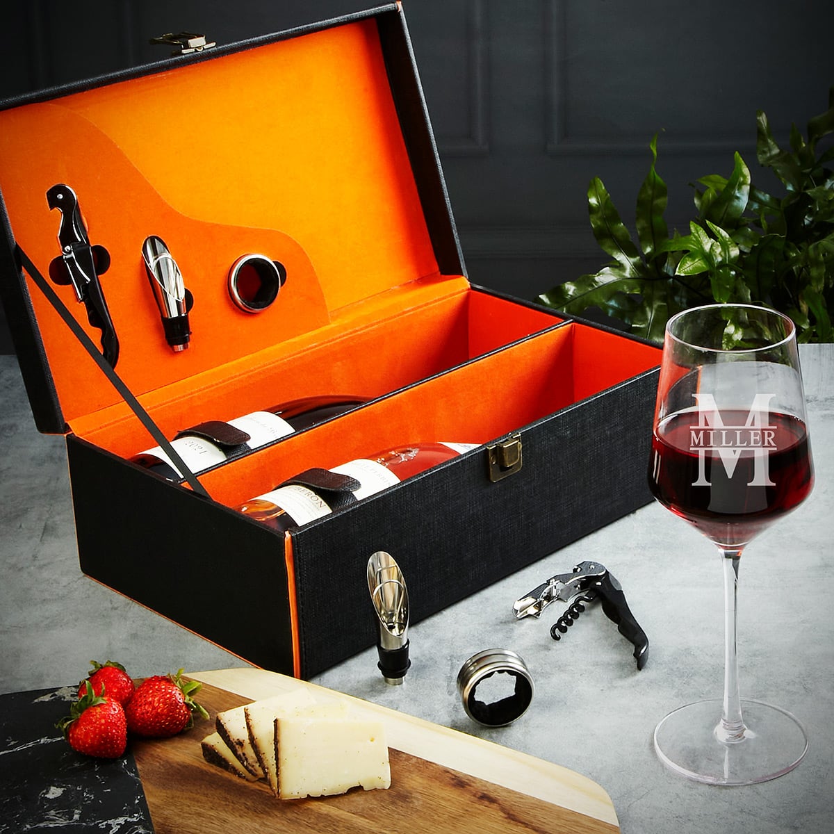 Rhone Wine Box Gift with Personalized Wine Glass and Accessories