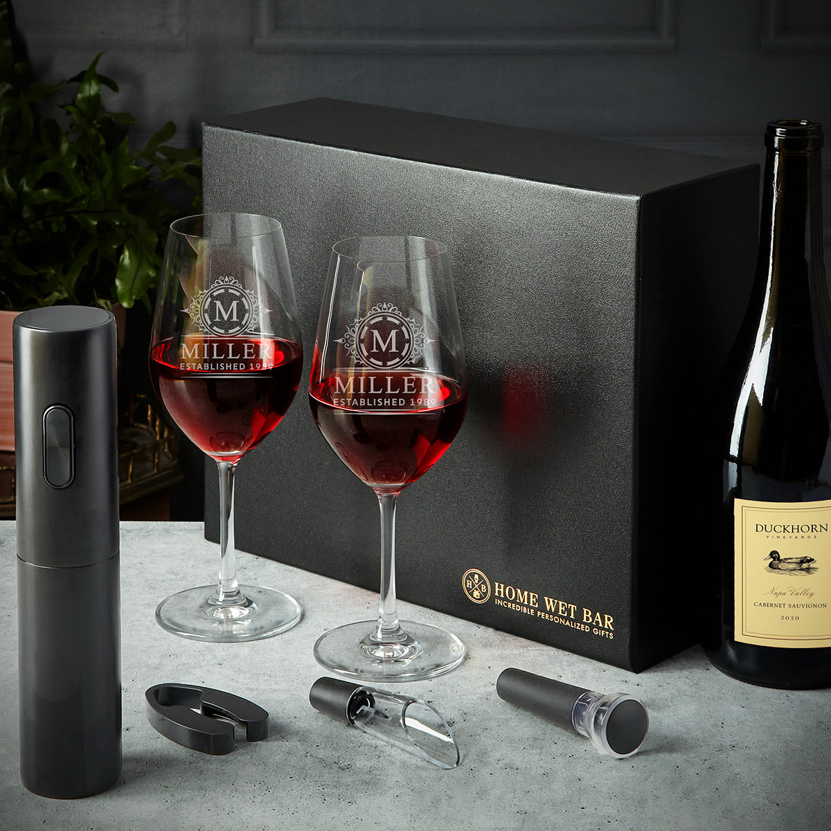 Custom Wine Gift Set - 6pc Boxed Set with Wine Opener, Glasses, and Accessories
