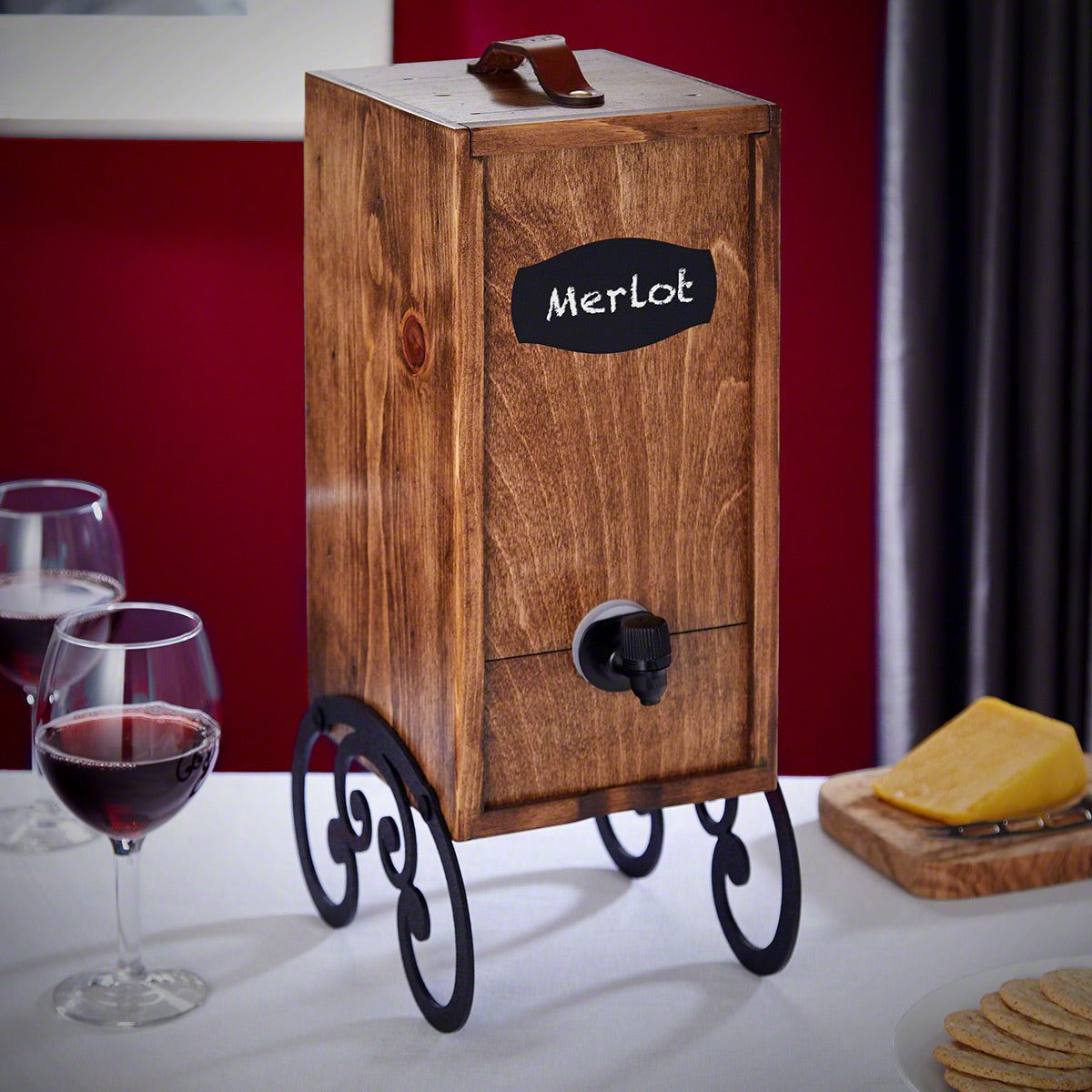 Wine Nook Wooden Box Wine Holder with Attached Stand