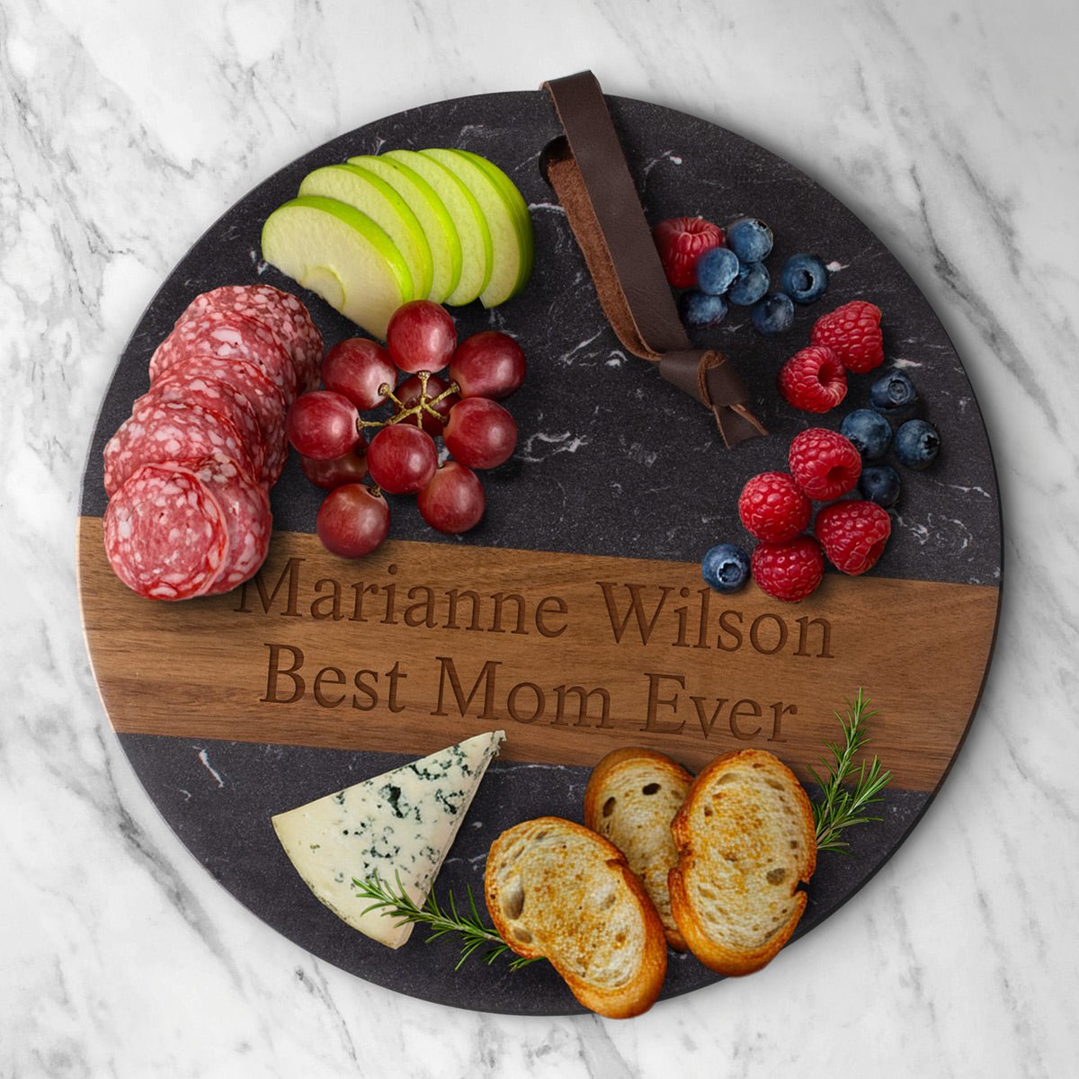 Winslow Wood and Marble Personalized Charcuterie Board, Black