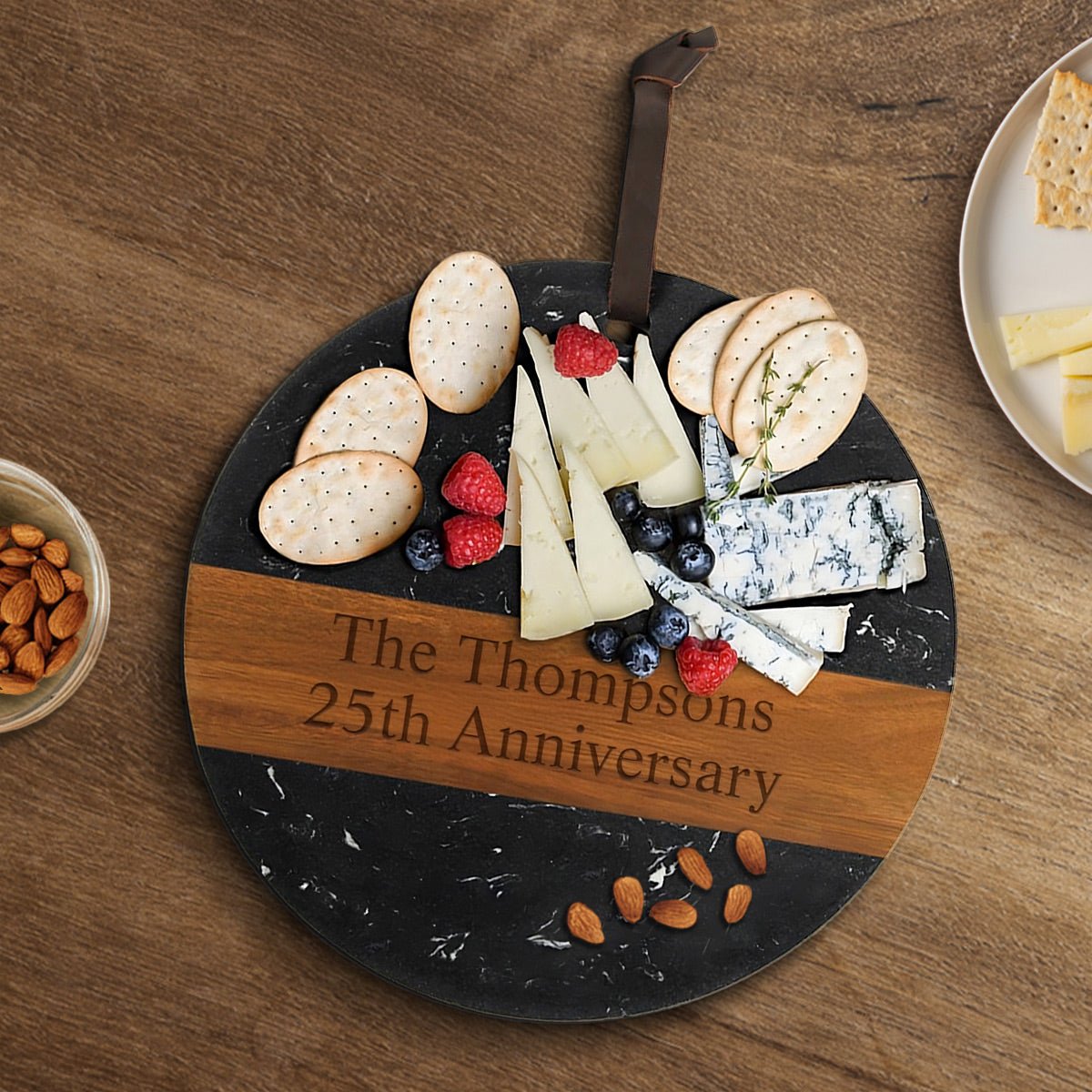 Winslow Wood and Marble Personalized Charcuterie Board, Black