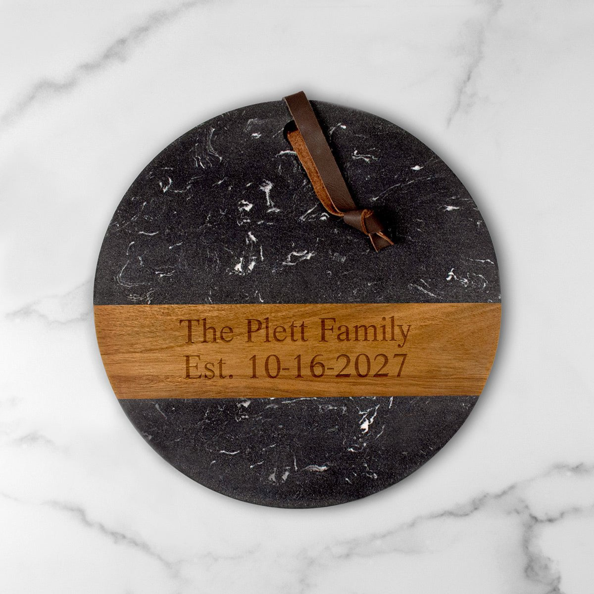 Winslow Wood and Marble Personalized Charcuterie Board, Black