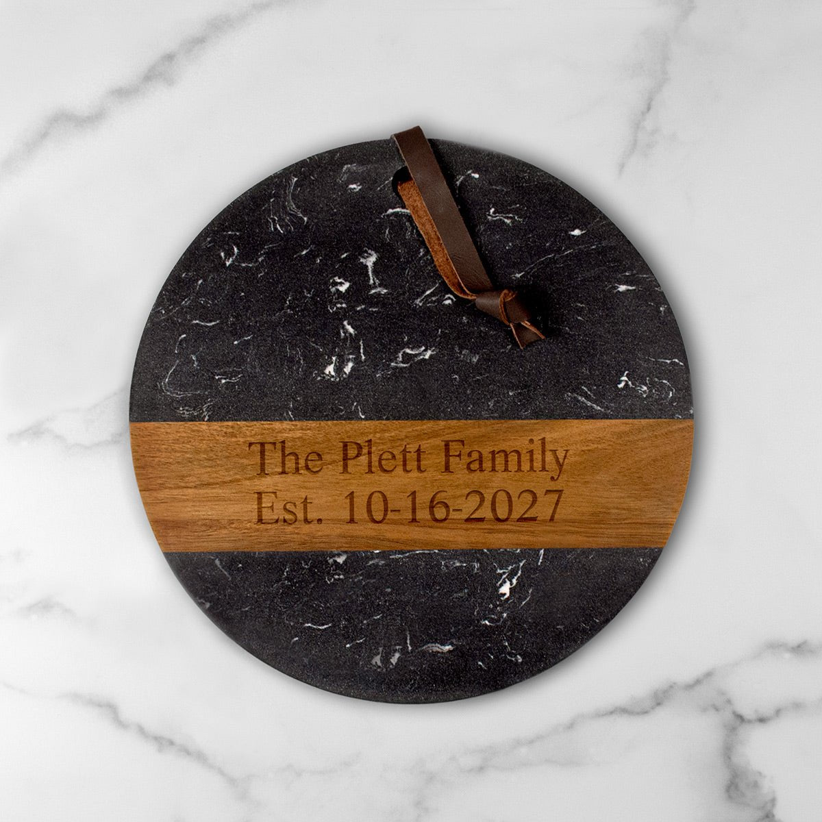 Winslow Wood and Marble Personalized Charcuterie Board, Black