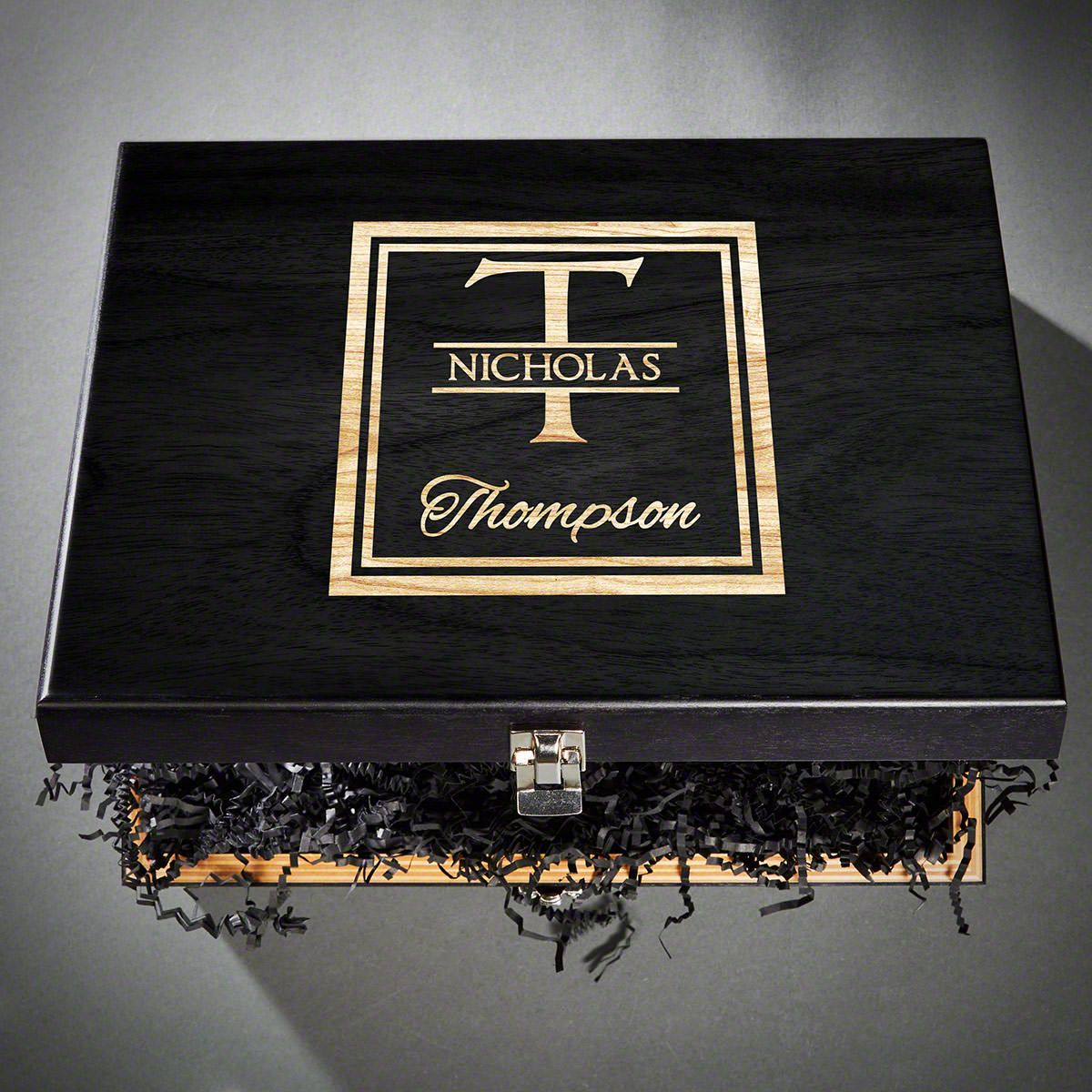 Colchester Custom Bourbon Decanter Set with Glasses - Ebony Black Box