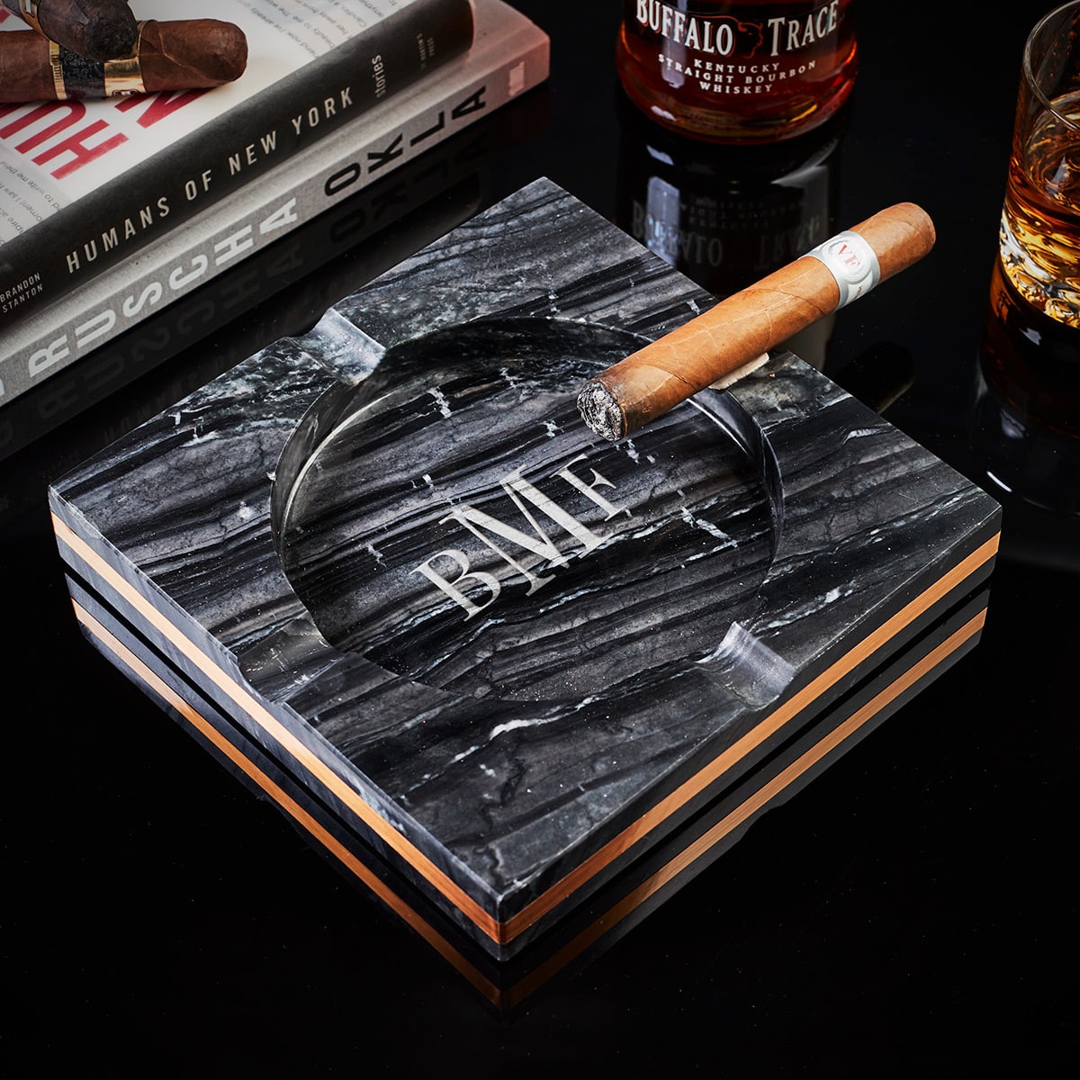 Bradford Large Cigar Ashtray - Black Marble