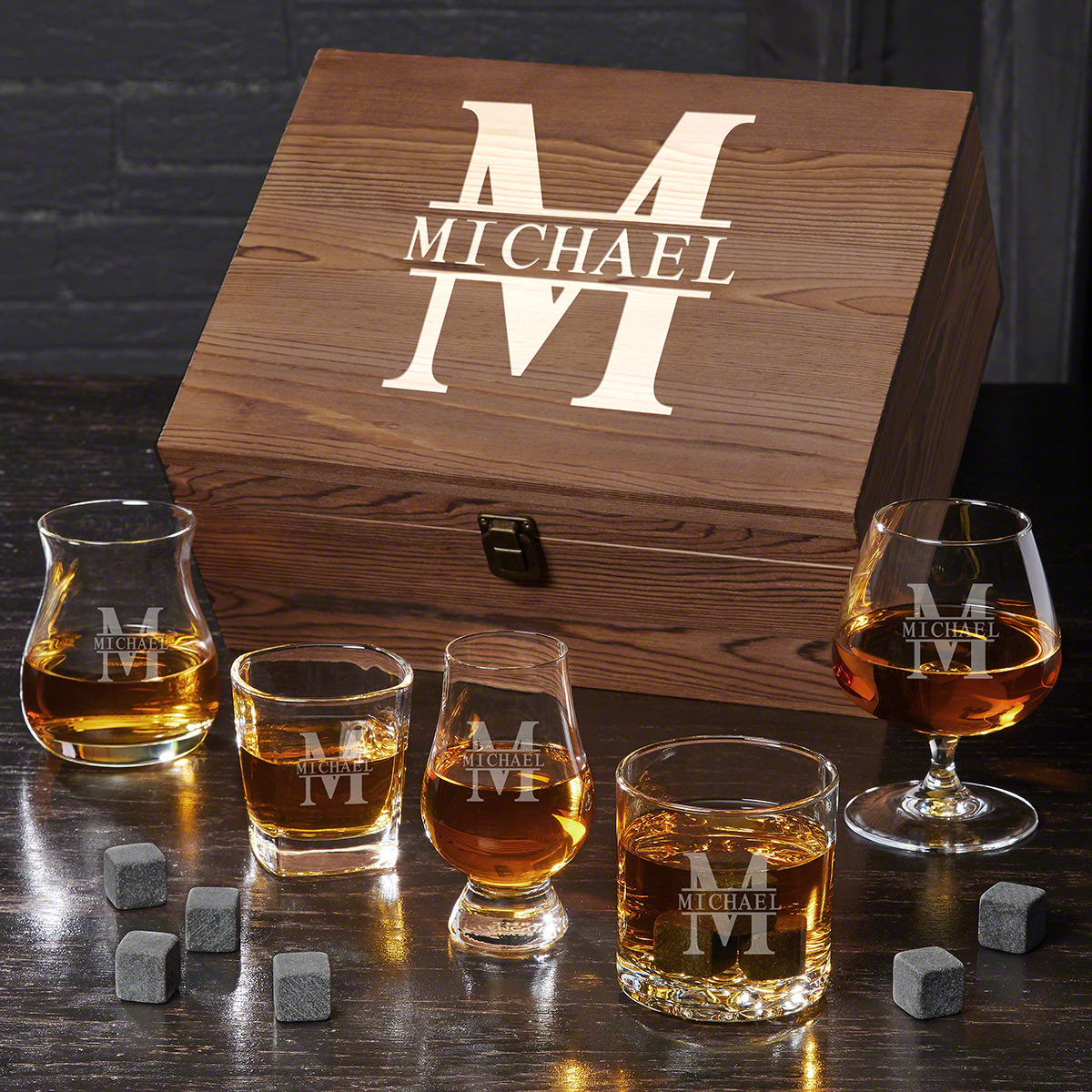 personalized whiskey glasses with box